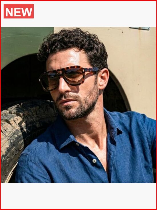 Retro Thick Aviator Sunglasses, Vintage Classic Square Pilot Shades, UV main image 4